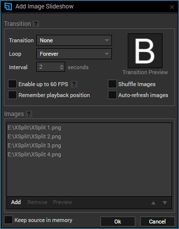 Image Slideshow transition options