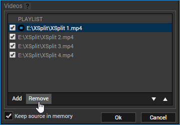 Highlighting the remove button in the Video playlist properties window