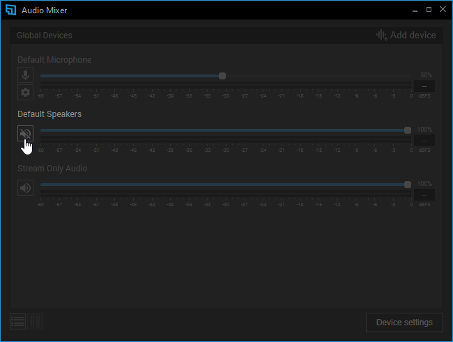 Clicking the Mute icon in Audio Mixer