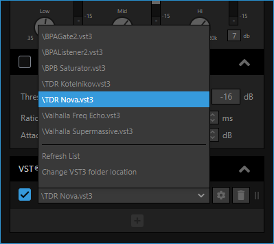 VST plugins added will be visible in the drop-down.