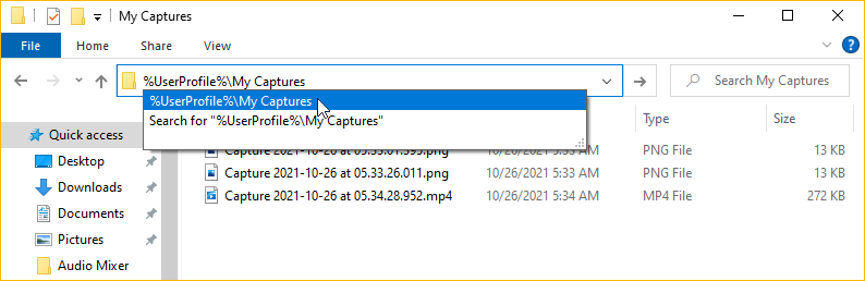 XCT My captures folder in Windows