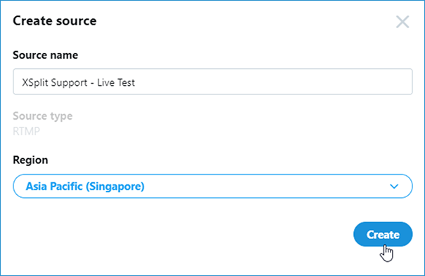 Entering the source name from the Create source page