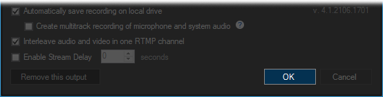 Custom RTMP properties OK button