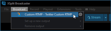 Selecting the newly created a Twitter Custom RTMP Output