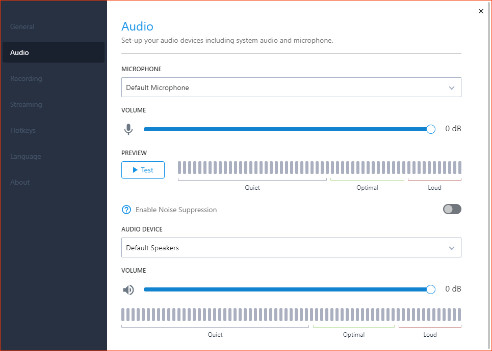 XPT Settings Audio Tab and features