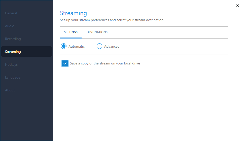 XPT Settings Streaming tab and features set to automatic