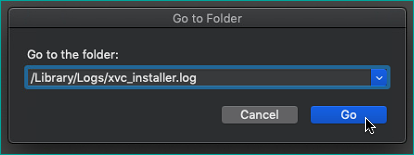 Inputting the installer log directory in the Go to Folder dialog box