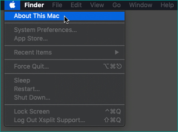 About this Mac menu highlighted in the finder