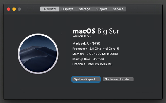 Sample of the About this Mac popup window in MacOS