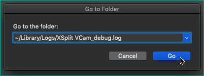 Inputting the debug log directory in the Go to Folder dialog box