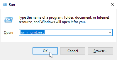 Typing WMIMGMT.MSC in the Run app on Windows