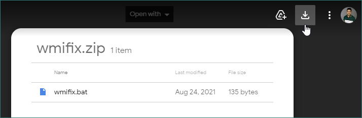 downloading wmifix.zip compressed file package 