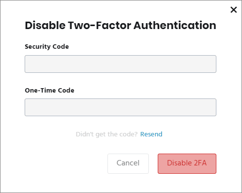 2FA and OTP entered to disable 2FA