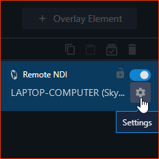 XPT NDI settings from the overlay element sidebar