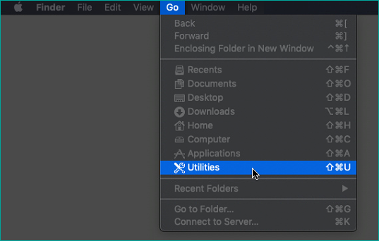 MacOS Go &gt; Utilities highlighted