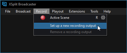Setting up a new recording output via the Record menu
