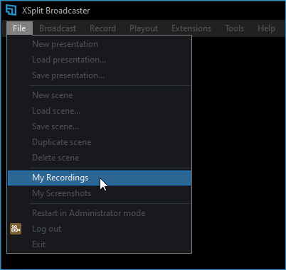 Highlighting My recordings via the File Menu