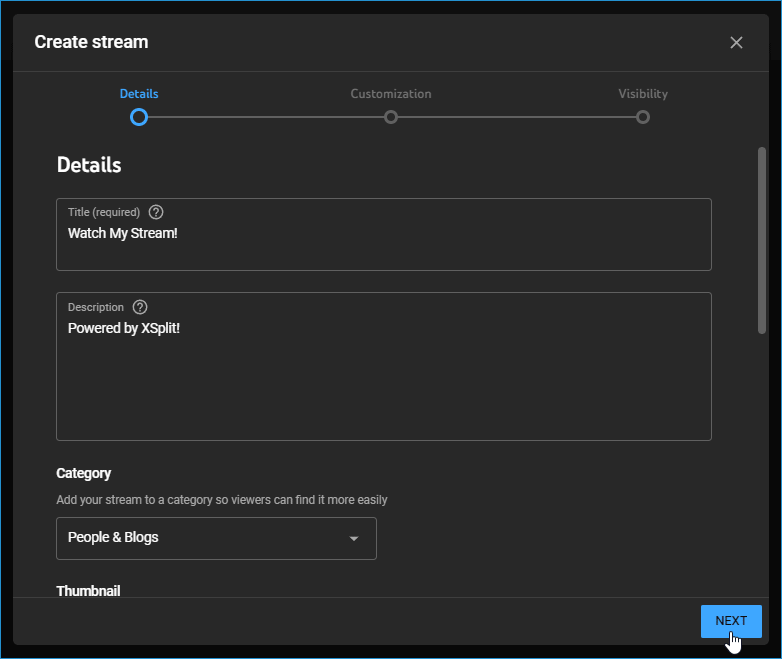 Create stream process in YouTube Studio