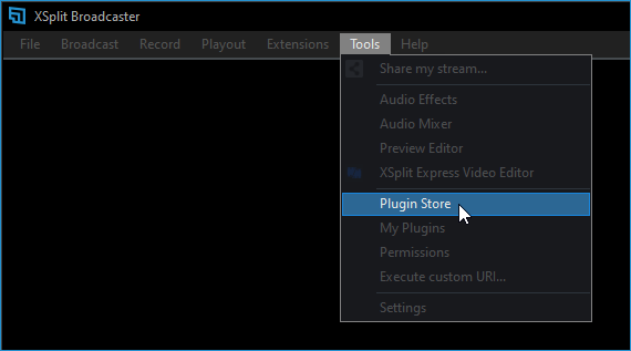 Tools > Plugin Store highlighted in XBC