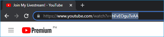 YouTube Live ID copied form a YouTube URL in a browser