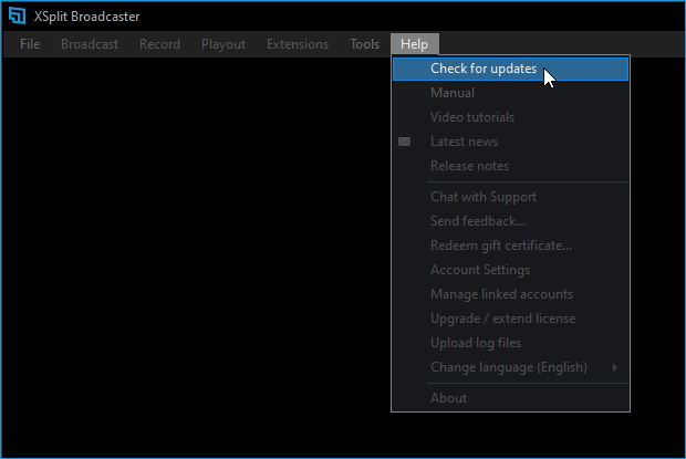 Checking for updates in XSplit Broadcaster