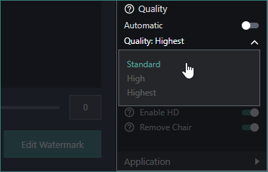 Adjusting XSplit VCam's Quality Settings to Standard