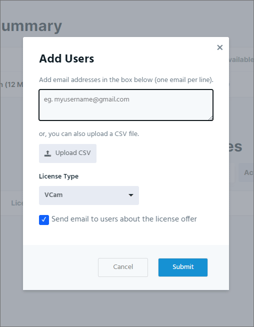 Add Users popup with added email addresses