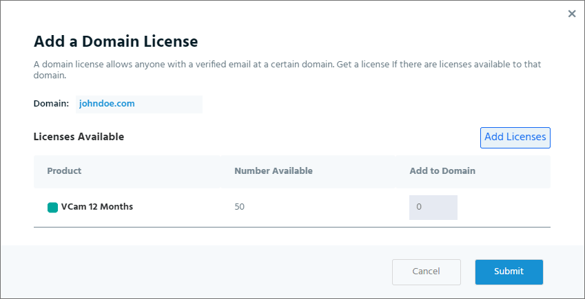 Allocating 25 licenses out of the 50 licenses as your domain license