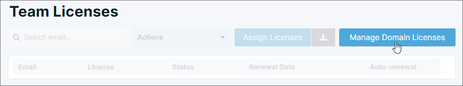 Manage Domain Licenses button highlighted