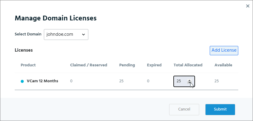 Manage Domain Licenses - process