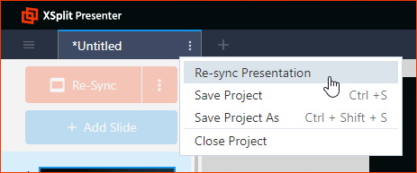 Re-sync Presentation option in the Project tab