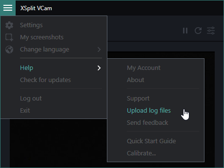 XVC Upload log files from the Main menu
