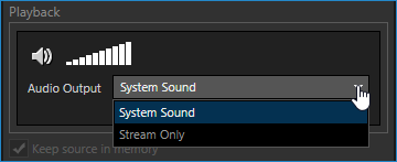 Replay properties Audio output choices and volume