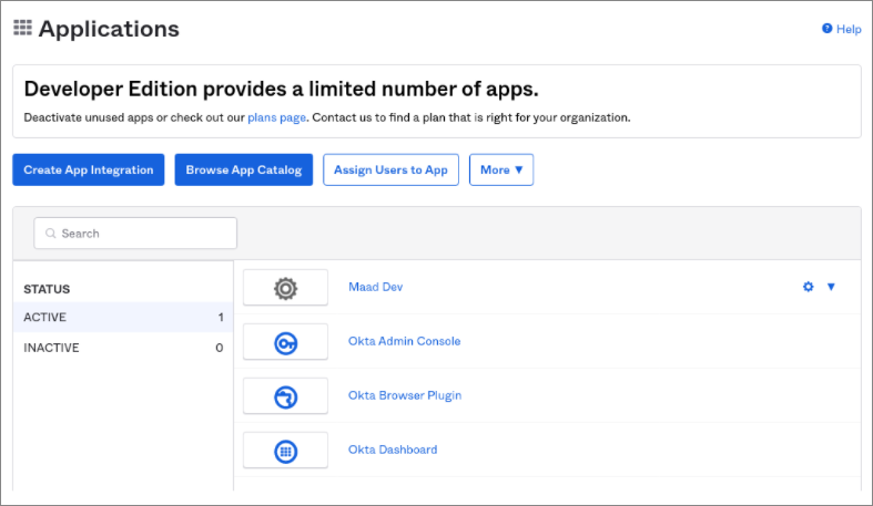 Okta admin portal &gt; applications