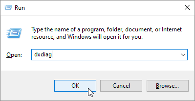 Run command in Windows 10 with dxdiag command name
