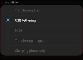 XSplit VCam USB Mode - Selecting USB Tethering