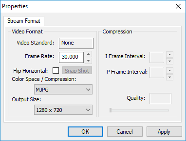 Default video output window under Device Configuration