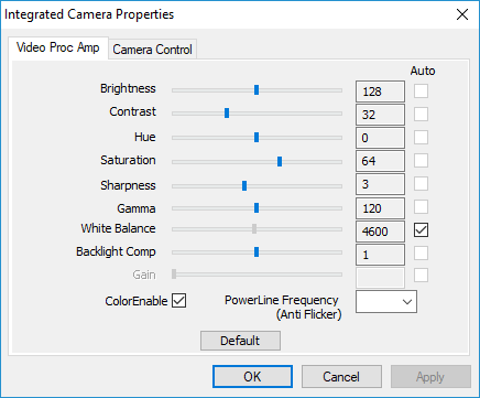 Default video input window under Device Configuration