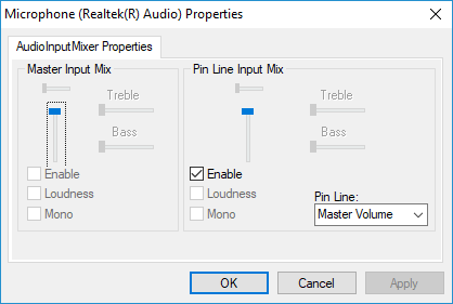 Default Audio input window under Device Configuration