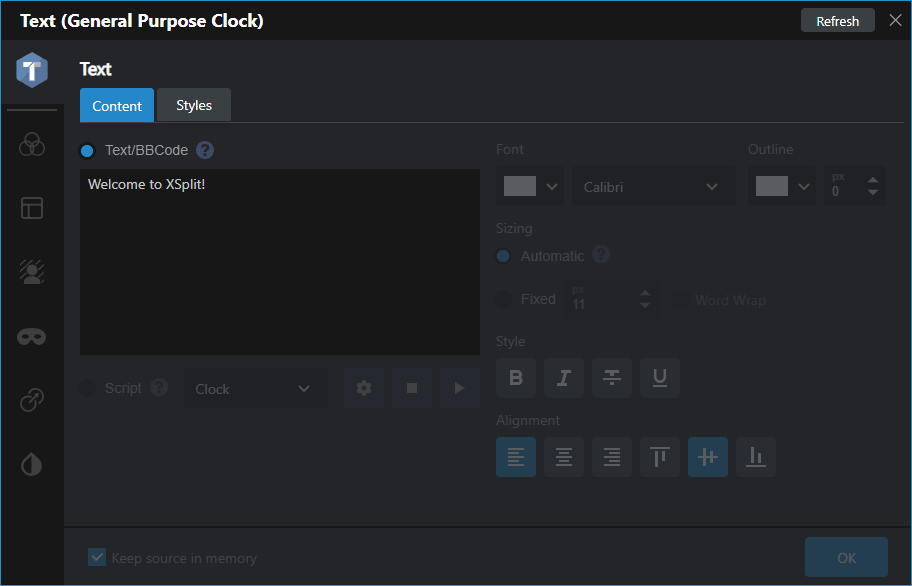 Text Source properties switching between Text/BBCode and Script 