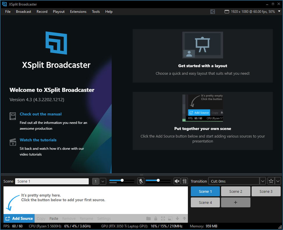 The XSplit Broadcaster Main Window - Overview